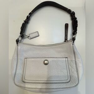 White/Brown Authentic Coach Leather Handbag
